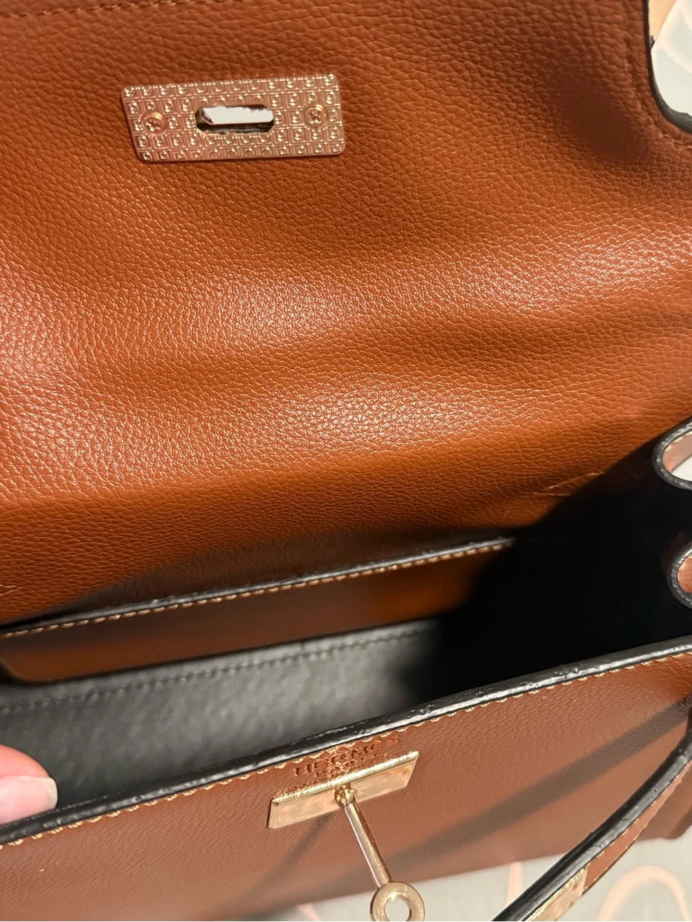 Tan Leather Top-Handle Handbag with Scarf-Wrapped Handle